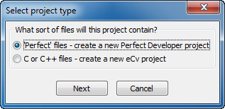 Project Type dialog