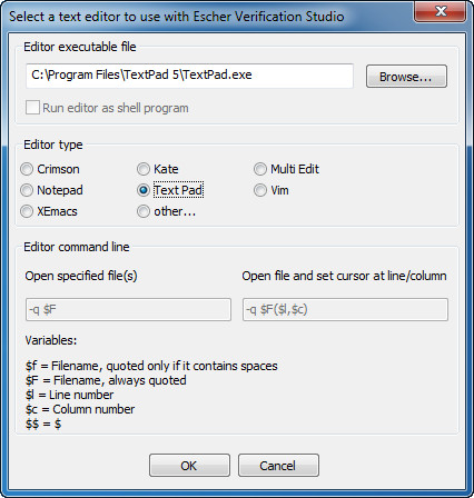 Configuring an editor