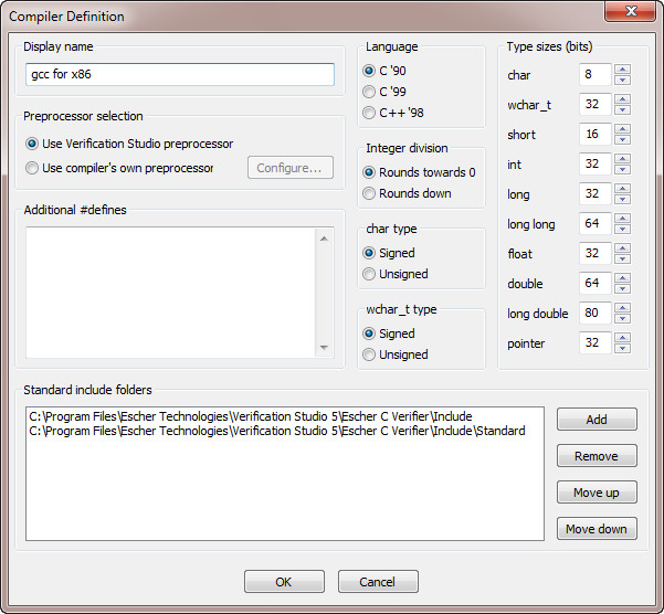 Compiler configuration dialog