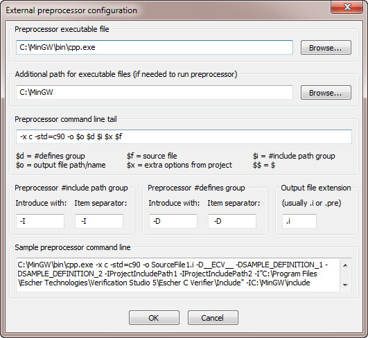 Preprocessor configuration dialog